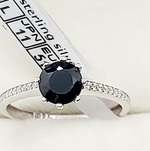 SAPPHIRE BLUE RING WITH CZ SIMULATED DIAMONDS, 925SS